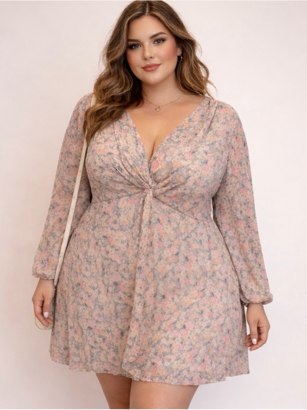 Arula Dress Women’s C Size 18 Pink Floral Mesh Long Sleeves V Neck Stretch Lined